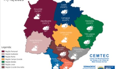 Aproximação de frente fria garante temperaturas amenas e chuva a MS nesta quarta-feira