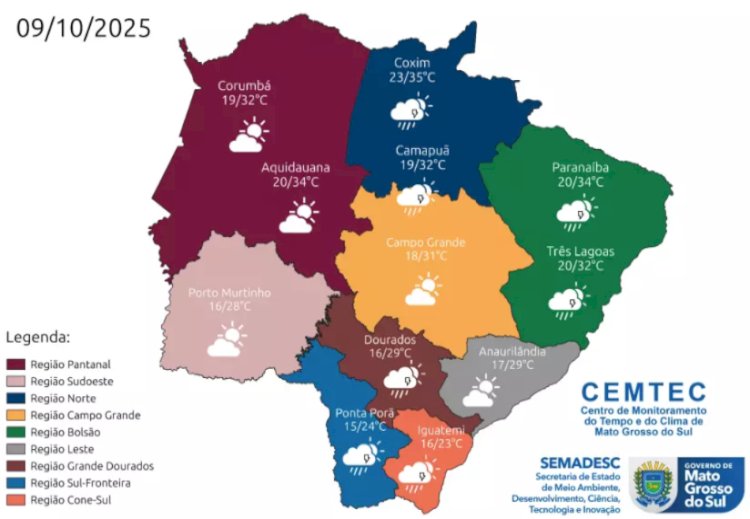 Vem chuva? Quarta-feira será de sol e calor em Mato Grosso do Sul