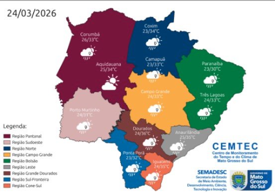Frente fria favorece instabilidades e cidades de MS devem registrar chuva nesta quarta